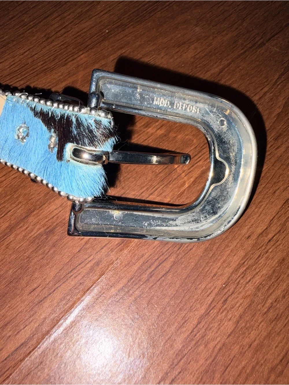 Cache 90s Y2K Rainbow Calf Hair Belt Mix Animal Print Beaded Edge Silver Buckle